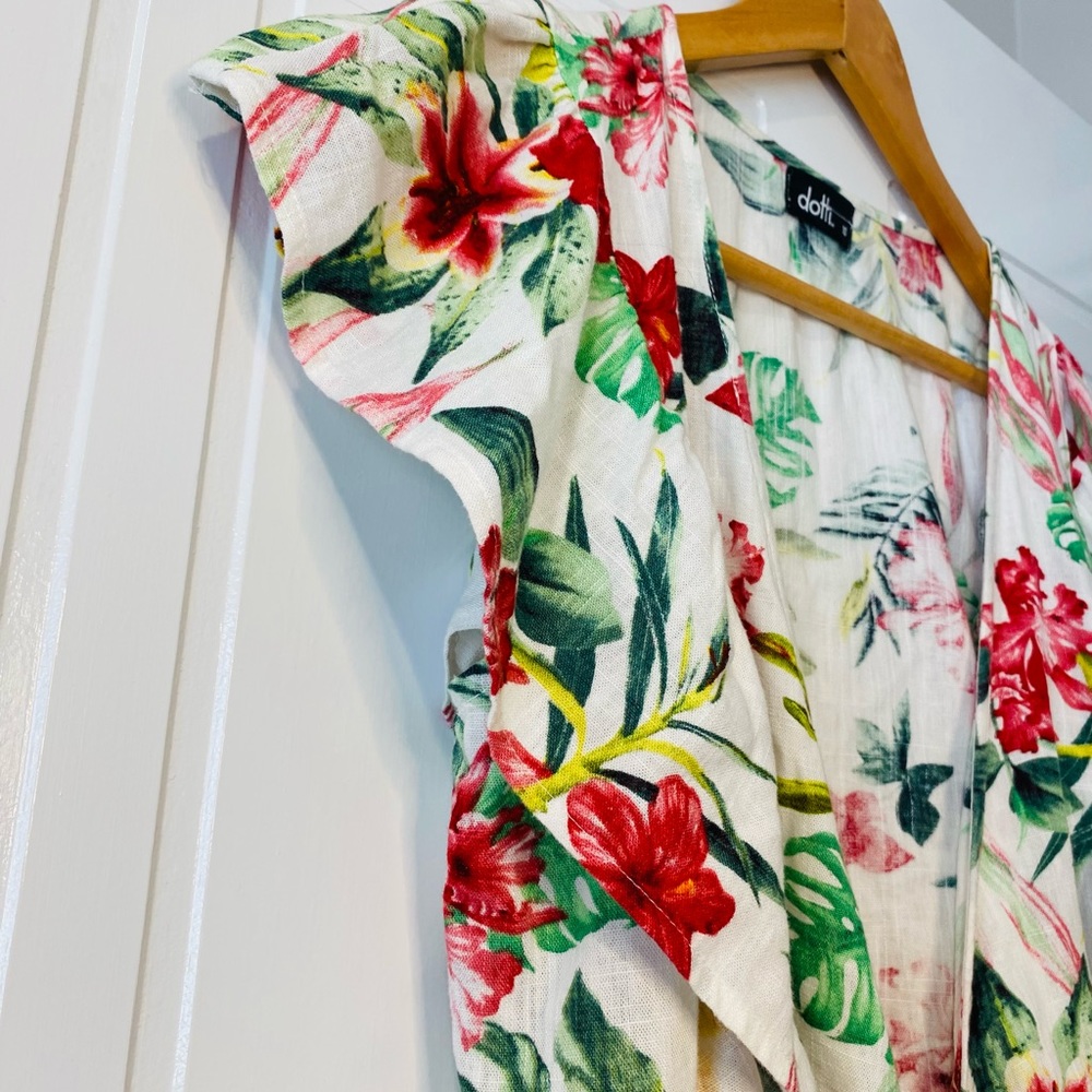 NWOT White Floral Tie Up Bolero Ruffle Cap Sleeves 10 - Picture 14 of 15